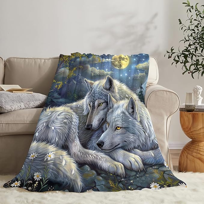 Wolf Blanket Wolves Gifts for Girls Boys Woman Kids Wolf Animal Lover Throw Blankets Soft Blanket Warm Fleece Flannel Plush Blankets for Bed Sofa Couch 60"x80"
