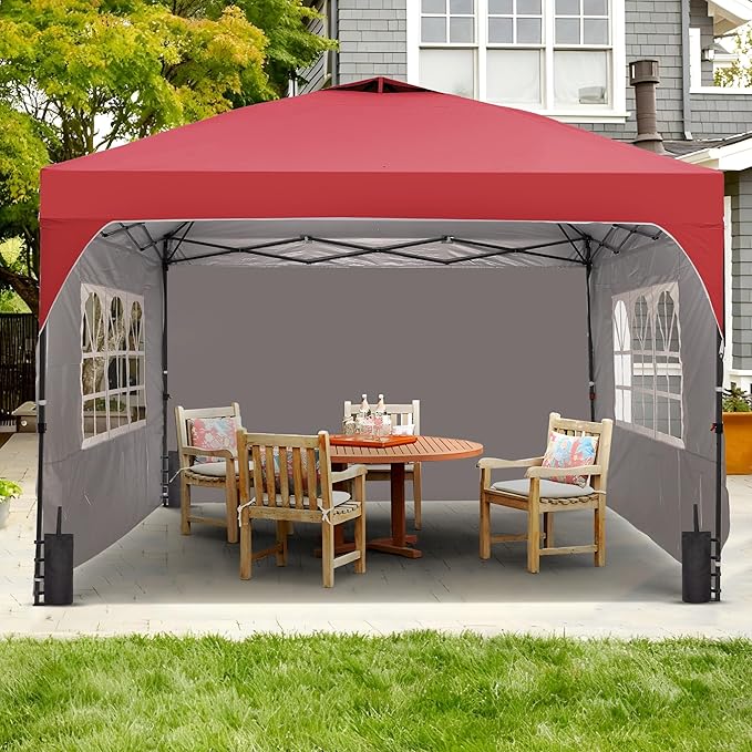 GDY 12x12FT Pop Up Canopy Tent with One Push Setup, Easy to Install with 4-Sidewalls for Events, Parties, Camping, Outdoor Gazebo with 4-Sandbags, Red.