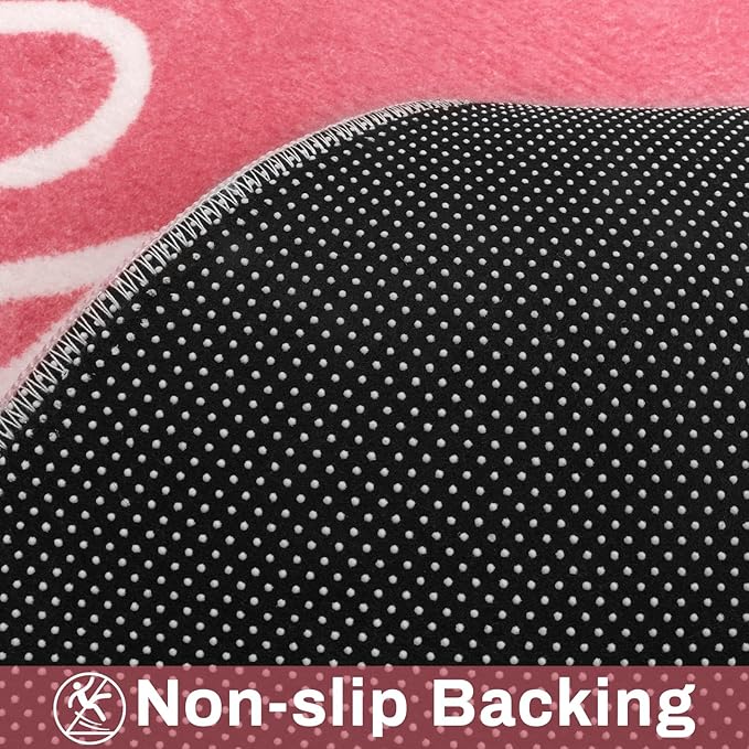 LIVEBOX Large Pink Rugs for Nursery, Washable Kids Rug for Girls Bedroom, Educational Round Rug for Playroom, ABC Circle Carpet Soft Princess Playmat for Living Room Classroom(71",Pink)