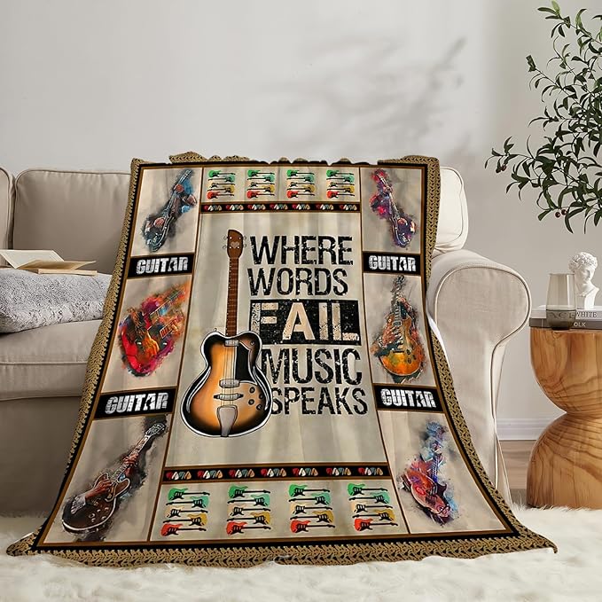 Tijuboni Guitar Music Throw Blanket Guitar Gifts for Girls Boys Women Men Kids Adults Soft Flannel Fleece Blanket for Couch Sofa Bed Home Decor 50"x60"