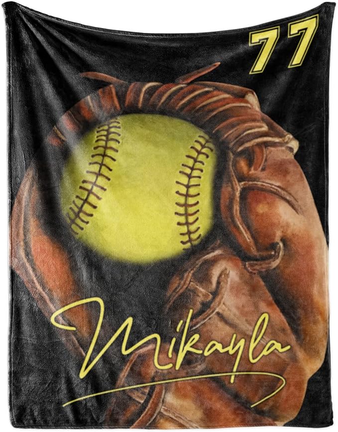 Personalized Baby Softball Blanket: Custom Bedding for Kids Soft Ball Throw Blankets - Perfect Newborn Gift Infant Swaddling Blanket with Name 30x40inch