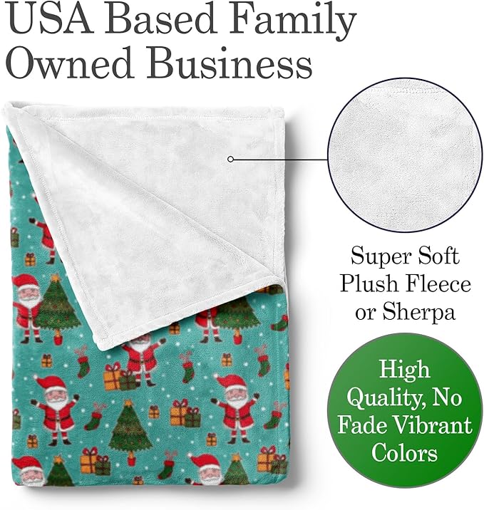 Personalized Santa Blanket - Ships Next Day, Printed in USA - Warm Fleece or Sherpa Sofa Throw for Christmas,Perfect for Bed or Couch - Customizable Family Throws (Fleece 50x60)