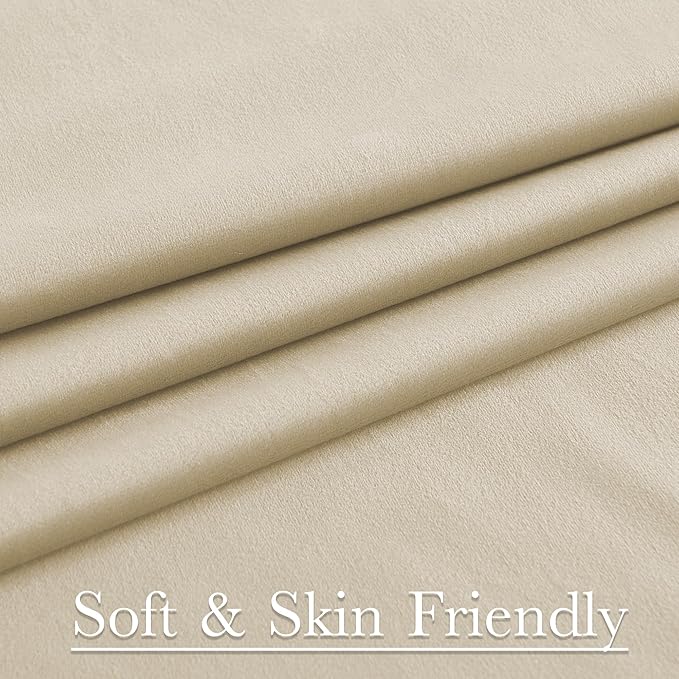 StangH Luxury Velvet Curtains 96 inches - Beige Light Dimming Energy Saving Drapes for Nursery Bedroom, Elegant Home Decor Back Tab Privacy Panels for Hallway, W62 x L96, 2 Panels