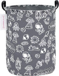 QUEENLALA Large Storage Basket,Laundry Hamper/Bathroom/Home Decor/Collapsible Round Storage Bin,Boys and Girls Hamper/Boxes/Clothing(Round-Grey space exploration)
