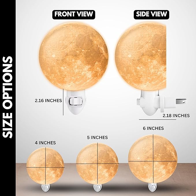 Moon Night Lights | Night Lamp LED Light | 3D Solar System NightLight, Planet Home Décor, Space Nursery, Kids Room, Space Gift, Birthday Gifts, Bedroom Decorations (Moon, 4 Inch)