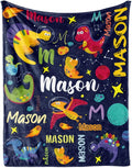 Personalized Dinosaur Blanket for Boys, Custom Name Blanket for Kids Dino Outspace, Soft Flannel Dinosaur Toddler Blanket Customized Gift for Birthday Christmas Baby Shower, Newborn Gift 30" X 40"