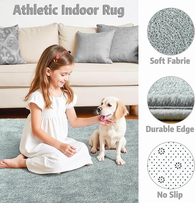 Chicrug 5x7 Minimalist Washable Area Rugs for Bedroom Living Room Classroom, Modern Soft Memory Foam Rug for Kids Nursery, Low Plie Indoor Carpet for Dorm Dining Office Bedside Room Decor, Grey