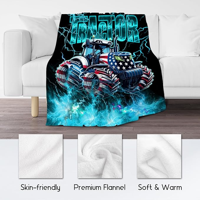 Kids Blanket Tractor Blankets Gifts for Toddler Boys, 30"x40" Fleece Soft Cozy Car Theme Throw for Couch Sofa