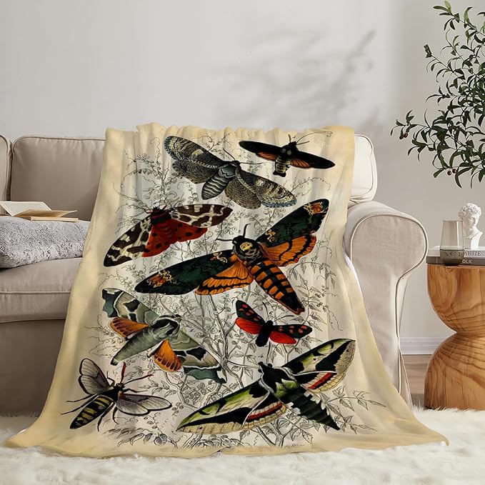 Tijuboni Moth Insect Throw Blanket Moth Gifts for Girls Women Boys Men Kids Adults Soft Flannel Fleece Blanket for Couch Sofa Bed Home Decor 40"x50"
