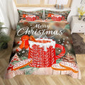 Manfei Christmas Duvet Cover Set Queen Size, Snowflake Pine Print Comforter Cover with 2 Pillowcases, New Year Theme Bedding Set 3pcs for Kids Boys Girls Bedroom Decor,No Comforter