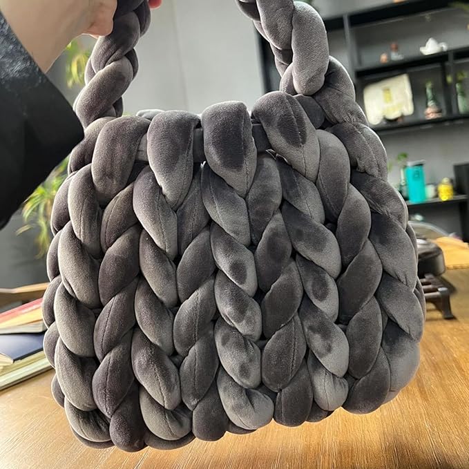 Velvet Chunky Yarn Bulky Giant Arm Knitting Yar n, Super Soft Jumbo Tube Weight Y arn, Fluffy DIY Crochet Hand Making Washable Yar n for Blanket, Pet Bed, Rugs Pillow (2.2lb-Dark Gray)
