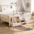 Bellemave Twin Bed with Slats and Stairs, Twin Size Platform Bed Frame with Fence, Bookshelf and Storage Drawers, Easy Assemble Beds for Kids, Girls, Boys, Beige