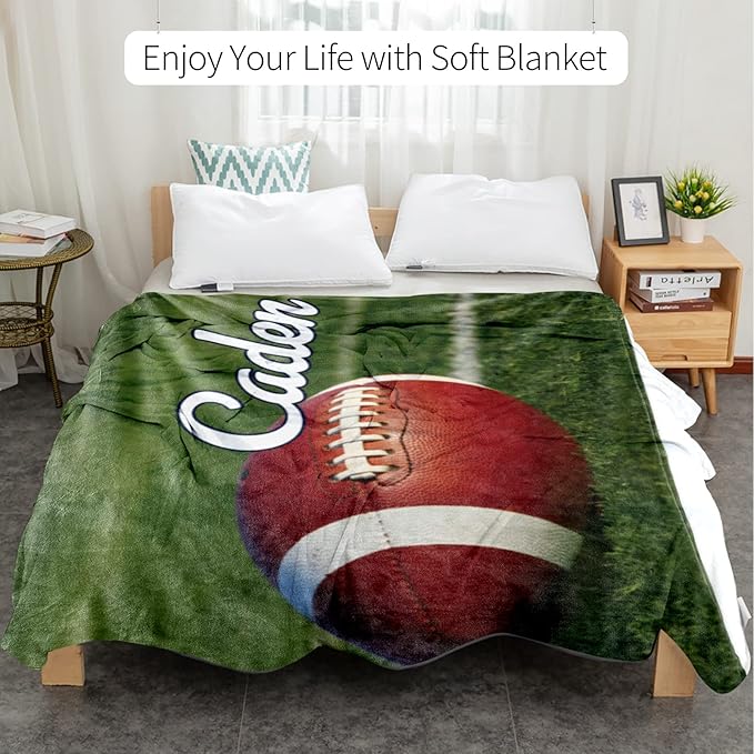 Personalized Baby Balll Soft Blanket: Custom Kids Football Design Blanket with Name and Number - Bedding Gifts for Infants Toddlers Adults 40x50inch