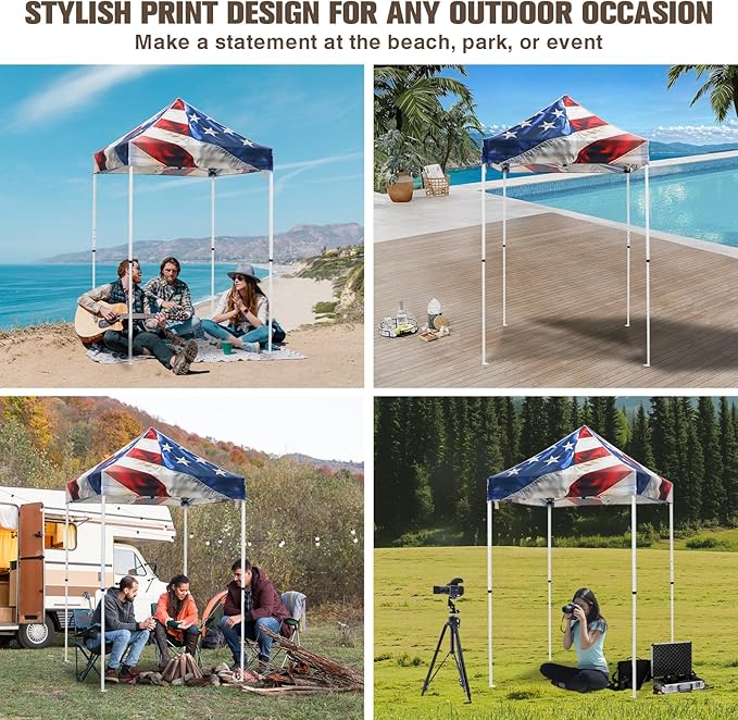 EAGLE PEAK 5x5 Pop Up Canopy Tent Instant Outdoor Canopy Easy Set-up Straight Leg Folding Shelter, Stars and Stripes