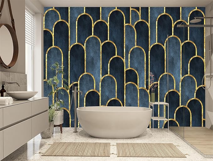 XMPMBM-Gold Geometrical Textured Fabric Wallpaper Abstraction Dark line Living Room Bedroom Bathroom Wall Mural-W 88" X H 59"（36 Square Foot）