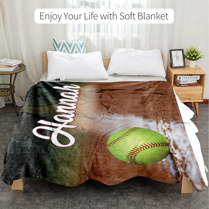 Custom Infant Softball Blanket: Personalized Name and Number Blankets for Baby Kids Boys Girls Teen Mother's Day Father's Day Birthday Easter Gifts(60"x80")