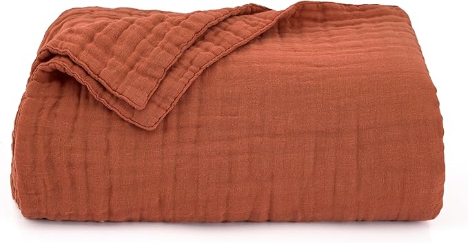 Love's cabin 6 Layer 100% Cotton Muslin Blanket, 90"x90" Muslin Blanket Queen for Couch Bed, Lightweight and Breathable Cotton Gauze for Adult, Orange