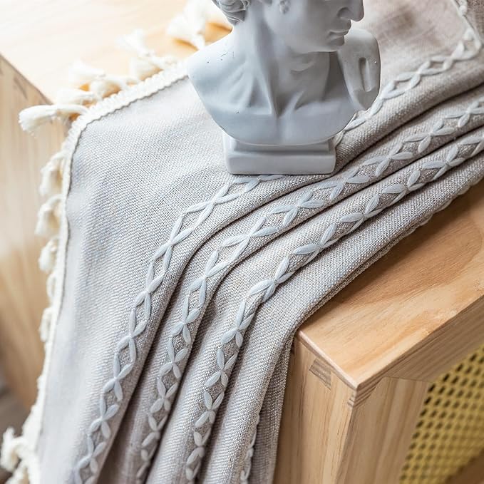 Deeprove Boho Curtains 108 Inches Long for Bedroom Living Room Patio, Bohemian Embroidery Cotton Linen French Country Window Treatment Tassel Drape Light Filter, W52 x L108 1 Panel, Natural