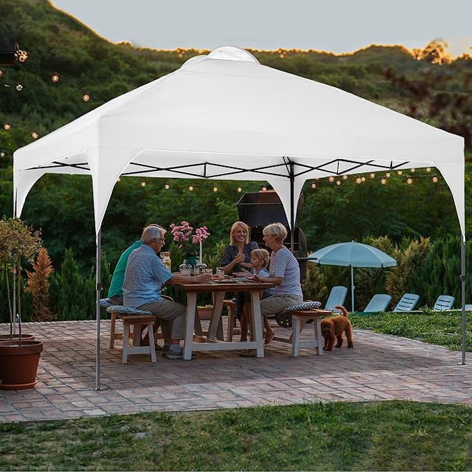 GDY 10x10 Pop Up Canopy Tent, Outdoor Gazebo with 4 Sandbags, Easy Up Canopy with 3 Adjustable Heights for Events, Parties, Camping, White.