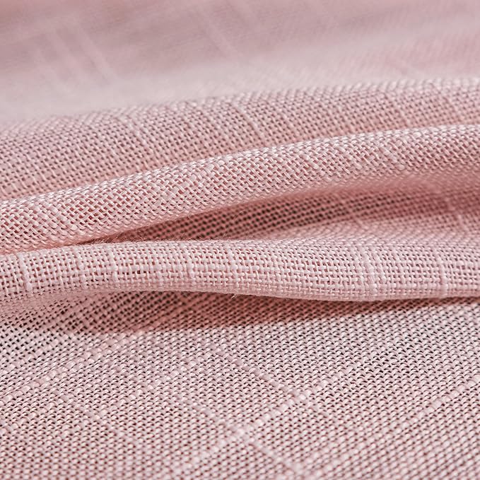 FMFUNCTEX Linen Semi Sheer Curtains for Bedroom, Blush Pink Curtains 96 Inches Long for Living Room, Country Farmhouse Sheer Drapes, Light Filtering Window Curtain, Grommet Top 2 Panels