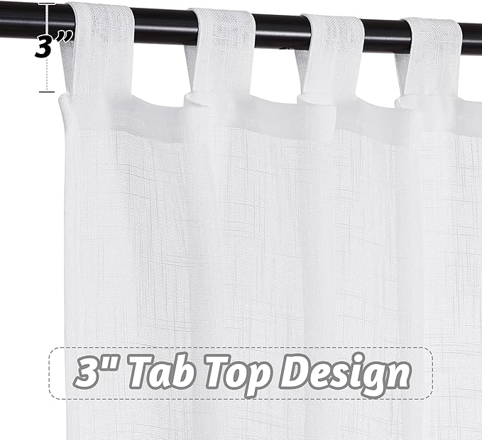 RYB HOME Linen Sheer Curtains - Linen Textured Semi Sheer Curtains for Kids Nursery Bedroom Living Room Window, 52 inches Wide x 72 inches Long per Panel, 2 Panels, White