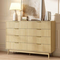 CARPETNAL Fluted 8 Drawer Dresser for Bedroom, 55" Wide Wooden Chest of Drawers with Rounded Corners, Gold Handles, Modern Storage Organizer for Bedroom, Hallway(Oak)