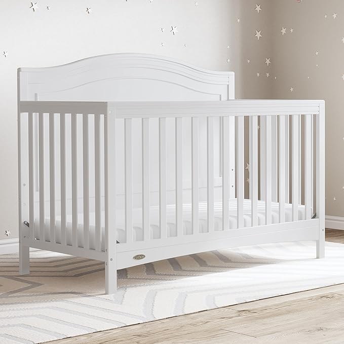 Graco Paris 4-in-1 Convertible Crib (White) – GREENGUARD Gold Certified, Converts to Toddler Bed and Daybed, Fits Standard Full-Size Crib Mattress, Adjustable Mattress Support Base