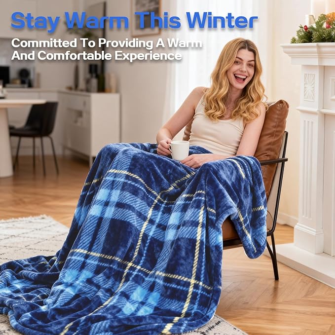 Electric Blanket Heated Throw, Soft Flannel 50"x60" Plaid Heating Blanket with 8 Hours Auto Off 10 Fast Heating Levels Machine Washable Sherpa Heated Blanket with Overheating Protection