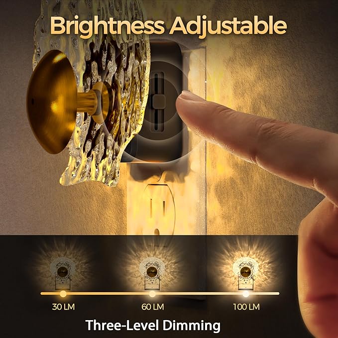 DORESshop LED Night Light, Night Lights Plug into Wall, Dusk-to-Dawn Sensor, 3000K Soft White, 0-100LM Adjustable Brightness, Dimmable Nightlights for Adults, Bathroom, Hallway, Stairway