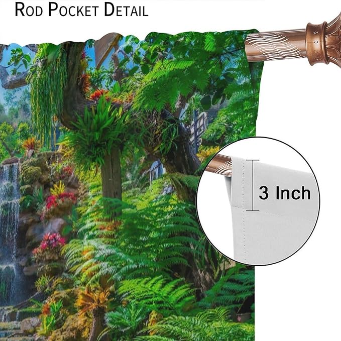Waterfall Blackout Window Curtains, Spring Forest Nature Landscape Theme Pattern Print Window Drapes, for Living Room Bedroom 72x63in 2 Panels