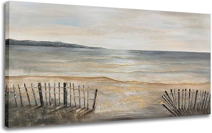 Yuaxker Ocean Wall Art Grey and Gold Art Wall Decor Modern Aesthetic Ocean Wave Canvas Painting for Living Room, Bedroom, Dining Room Office Artwork Decor 20x40 inch