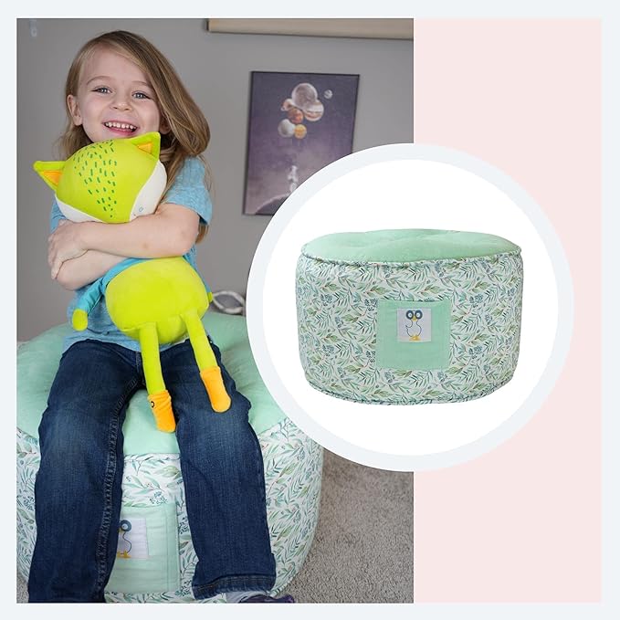 GooseWaddle Soft and Comfortable Kids Ottoman Toddler Pouf Seating for Your Little One's Playroom or Nursery (Hearts Light Pink)