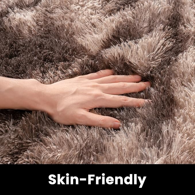 5x7 Shag Area Rug - Fluffy Fuzzy Nursery Kids Girls Room Rug - Soft Plush Furry Bedside Carpet - Tie-Dyed Brown
