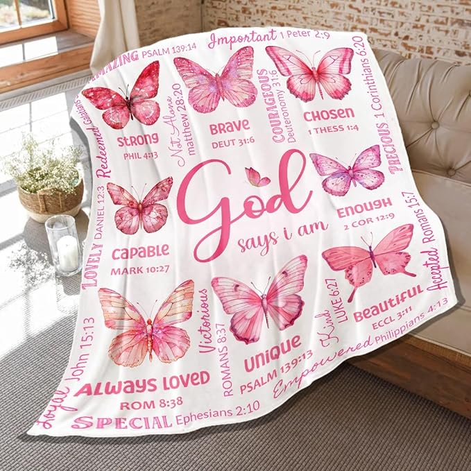Butterfly Bible Verse Blanket, Inspirational Scripture Religious Gifts for Christian, Warm Soft Flannel Bible Throw for Bed Sofa Decoration 30"x40" for Baby