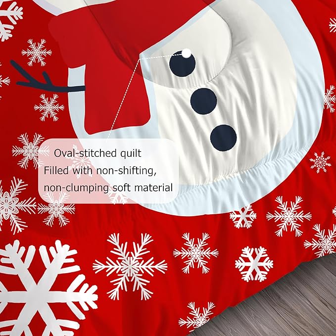 Christmas Comforter Set Queen: Christmas Snowman Red Bedding Sets for Teen Girls Women Bedroom Decor Xmas Snowflakes Quilt Winter Snow Duvet Bed Set 1 Comforter & 2 Pillowcases