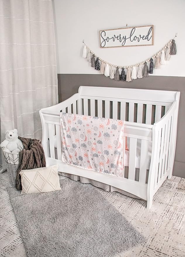 Top Tots Deluxe Minky Baby Blanket - Nighttime Smiles, 40 x 29 Inch Apricot