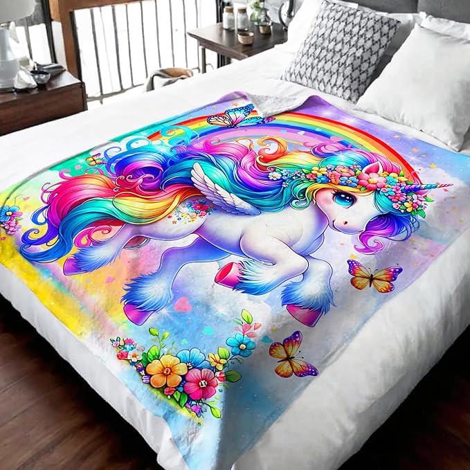 Girls Unicorn Blanket, Throw Blankets Gift for Kids Teens Adults Unicorn Lovers 50x60 Inches Soft Cozy Throw for Sofa Couch Bed Cute Decor Stuff