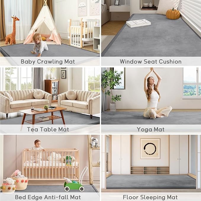 Baby Play Mat for Floor Tummy Time Mat Nursery Rug Muscle Area Rug Playroom Rug Tatami 74 * 50" Memory Foam 1.3" Thick Crawling For Babies,Toddlers, Infants, Kids,Floor(Grey)