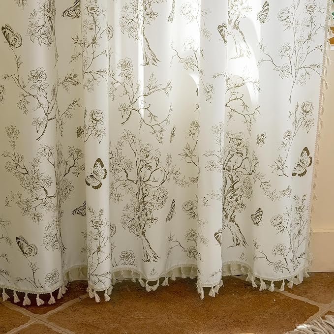 ENJOYBRIDAL Floral Curtains 84 Inch Long Boho Semi Sheer Drapes 2 Panels Bedroom Living Room Farmhouse Window Curtain Panels Floor Length Rod Pocket French Country Vintage Cute Window Treatments