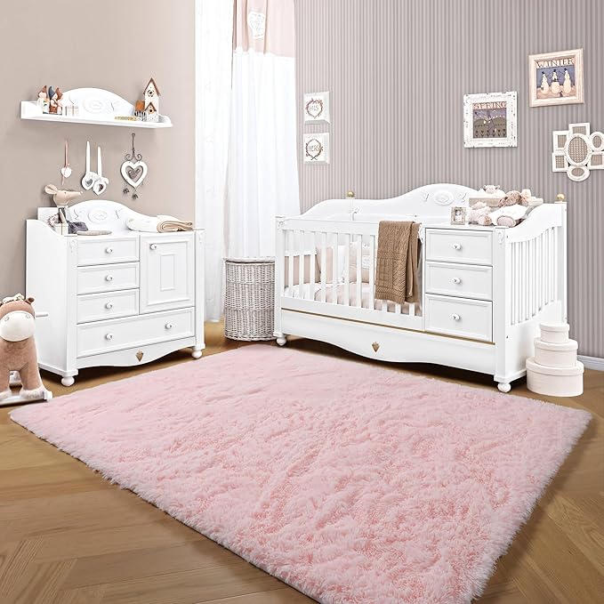 ONASAR Pink Rugs for Bedroom Girls, Fluffy 4x6 Soft Plush Fuzzy Shaggy Kids Area Rug, Washable Cute Indoor Floor Carpet for Teen Boys Dorm Nursery Bedside Home Living Room Decor Aesthetic