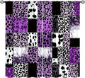 Brown Leopard Curtain, Purple Patchwork Cheetah Panthera Zebra Giraffe Print Safari Wildlife African Wild Animal Skin Window Curtains for Living Room Bedroom 63" W X 72" L