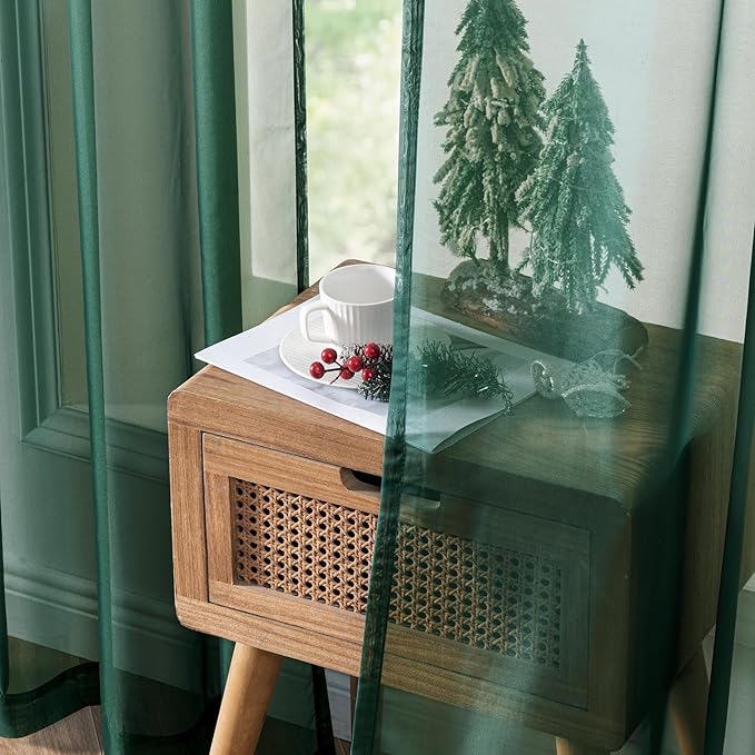 MIULEE 2 Panels Christmas Solid Color Sheer Window Curtains Elegant Window Voile Panels/Drapes/Treatment for Bedroom Living Room (54X72 Inches Hunter Green)