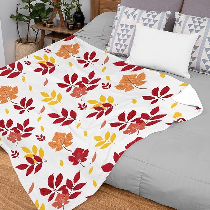 Thuswarm Autumn Colorful Pecan Leaf Flannel Blanket for Autumn Winter Gifts Warm Cozy Soft Funny Print Throw for Bed Couch Sofa 50”×40” Small for Kid