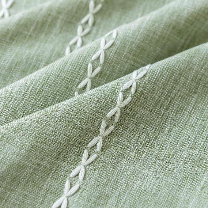 Deeprove Sage Green Boho Curtain Tassel Valance for Cafe Kitchen Closet Garden Decor, Bohemian Farmhouse Cream Cotton Linen Short Panel French Country Window Treatments Tier Panel, W52 x L18, 1 Piece