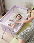 AirClub Bassinet Bedside Sleeper, Baby Crib for Newborn, Baby Bassinets Bedside Sleeper with 4 Auto-Lock & Adjustable Height, Breathable Mesh & Mattress, Bedside Bassinet
