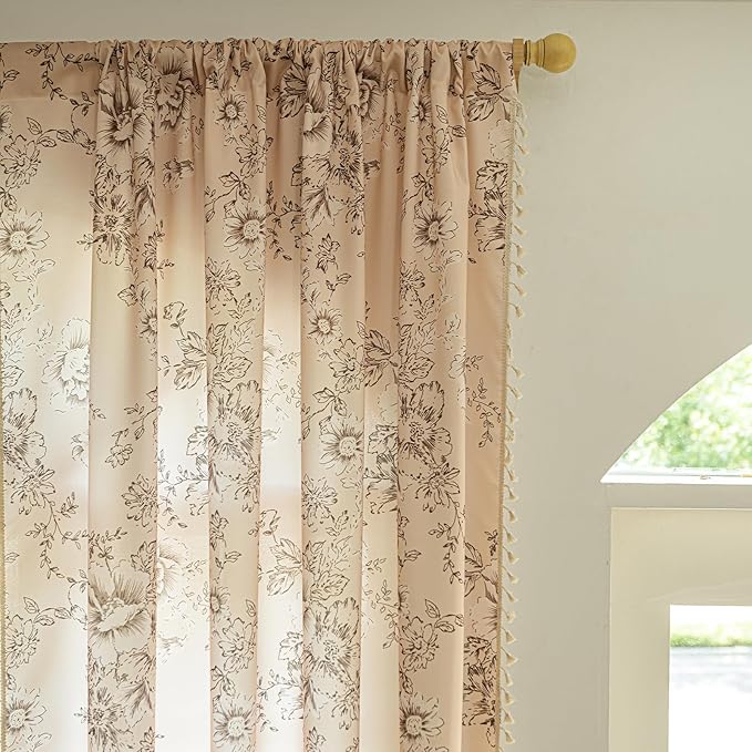 ENJOYBRIDAL Floral 96 Inch Curtains 2 Panel Se Living Room Farmhouse Drapes Bedroom Boho Semi Sheer Long Window Curtain Panels Cute Flower Rod Pocket Botanical Pattern Window Treatments