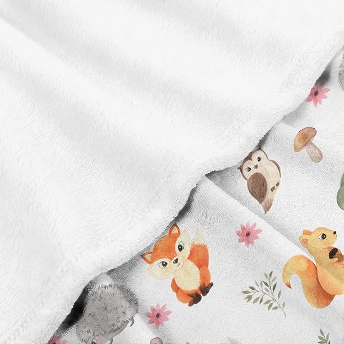Thuswarm Cute Animals in The Woodland Flannel Blanket for Autumn Winter Gifts Warm Cozy Soft Funny Print Throw for Bed Couch Sofa 80”×60” Large for Adult