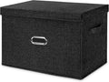 Large Linen Fabric Foldable Storage Bins with Removable Lid and Handles, Washable Storage Box Organizer Containers Baskets Cube with Cover for Bedroom,Office(Black, Extra Large)