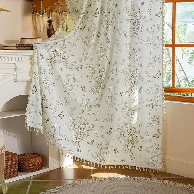 ENJOYBRIDAL Floral Curtains 96 Inch Long Boho Semi Sheer Drapes 2 Panels Bedroom Living Room Farmhouse Window Curtain Panels Rod Pocket French Country Vintage Cute Window Treatments