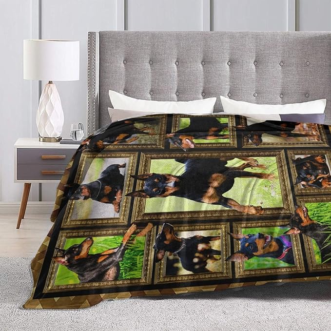 Cute Doberman Blanket for Girls Boys Doberman Pinscher Dog Throw Blankets Soft Cozy Warm Fuzzy Fleece Funny Puppy Bedding Flannel Throws Stuffed Animal Gifts for Kids Men Women Bedroom Decor 50"x40"